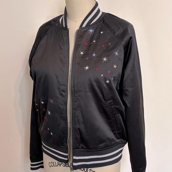 Vans Black Satin Bomber Jacket with Star Embroidery, Small - Picture 3 of 12